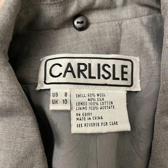 Carlisle Wool Silk Blend Blazer Jacket Three-Button Front Patch Pocket Gray SZ 8 - Picture 11 of 11
